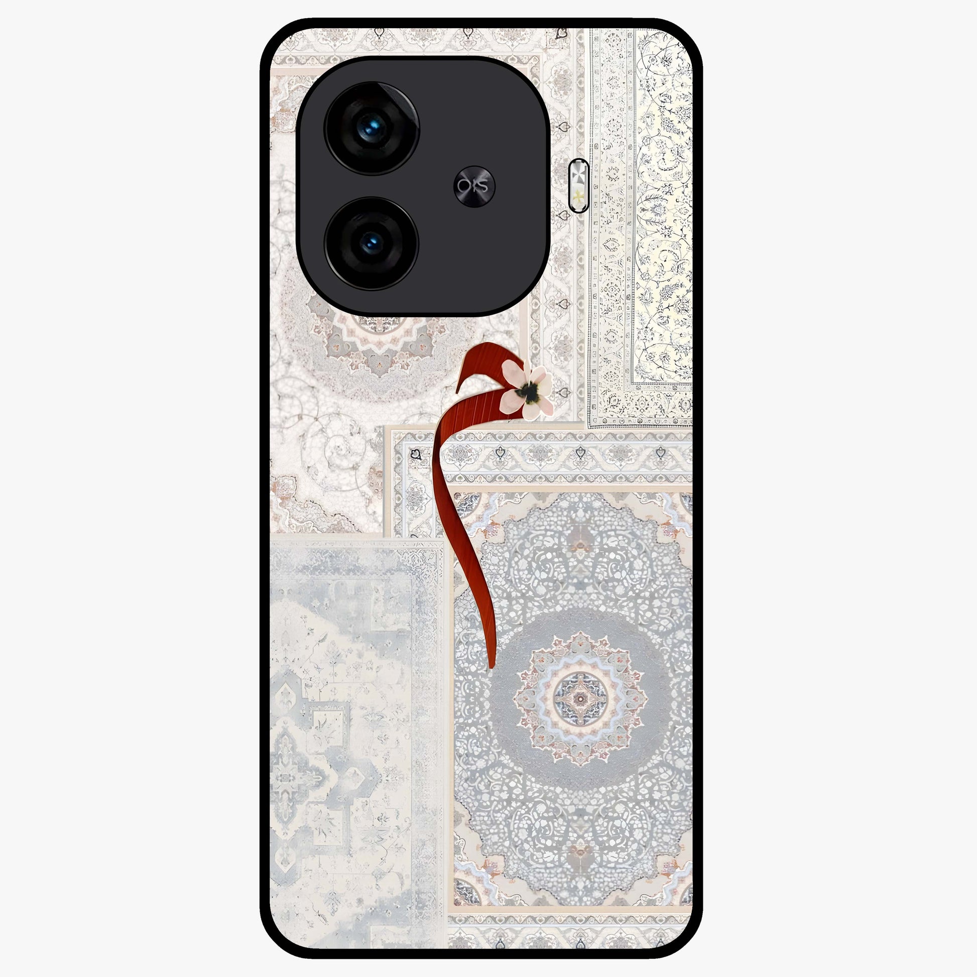 White Aesthetic Bow Glass Case showing flat back view with minimal bow artwork and glossy glass finish.