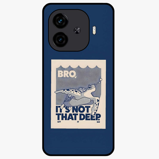 Worry Less Swim Glass Case showing flat back view with playful motivational artwork and glossy glass finish.