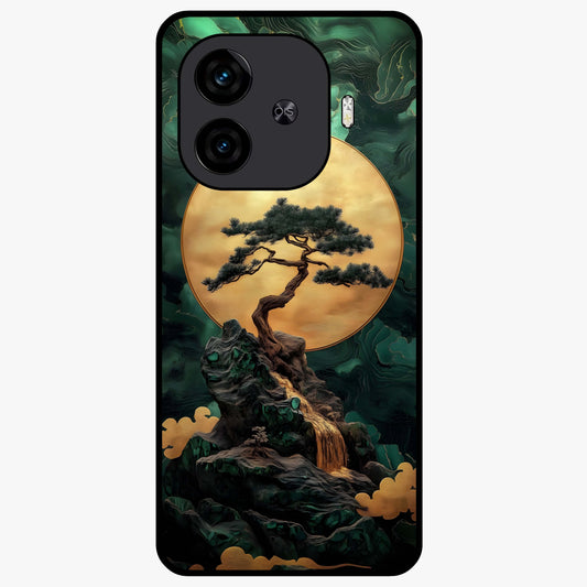 Zen Moon Rise Glass Case showing flat back view with calm moonrise artwork and glossy glass finish.