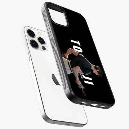Midnight Blade Resolve Glass Case laid diagonally highlighting side profile, edges and glossy glass shine.