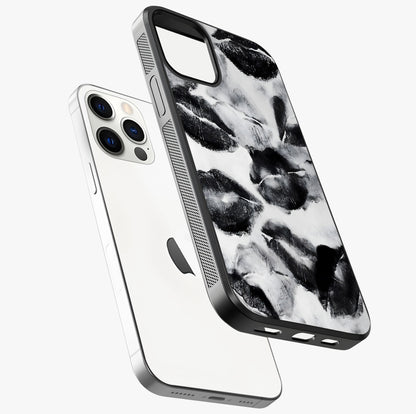 Midnight Kiss Marks Glass Case laid diagonally highlighting side profile, edges and glossy glass shine.