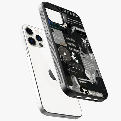 Midnight Love Echo Glass Case laid diagonally highlighting side profile, edges and glossy glass shine.