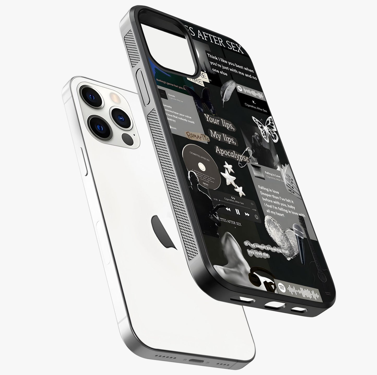 Midnight Love Echo Glass Case laid diagonally highlighting side profile, edges and glossy glass shine.