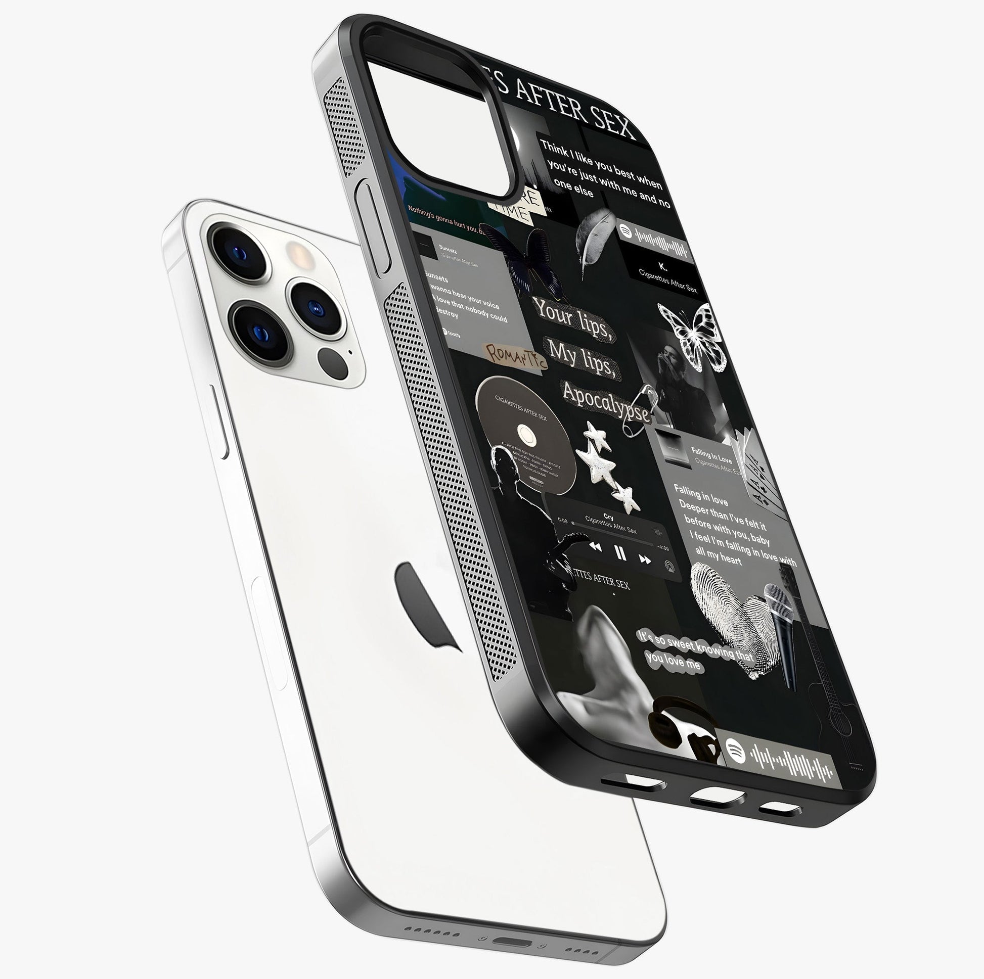 Midnight Love Echo Glass Case laid diagonally highlighting side profile, edges and glossy glass shine.