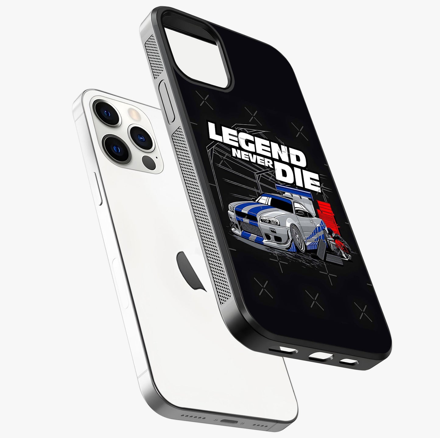 Midnight Racing Legacy Glass Case laid diagonally highlighting side profile, edges and glossy glass shine.