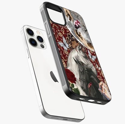 Moonlit Royal Stallion Glass Case laid diagonally highlighting side profile, edges and glossy glass shine.