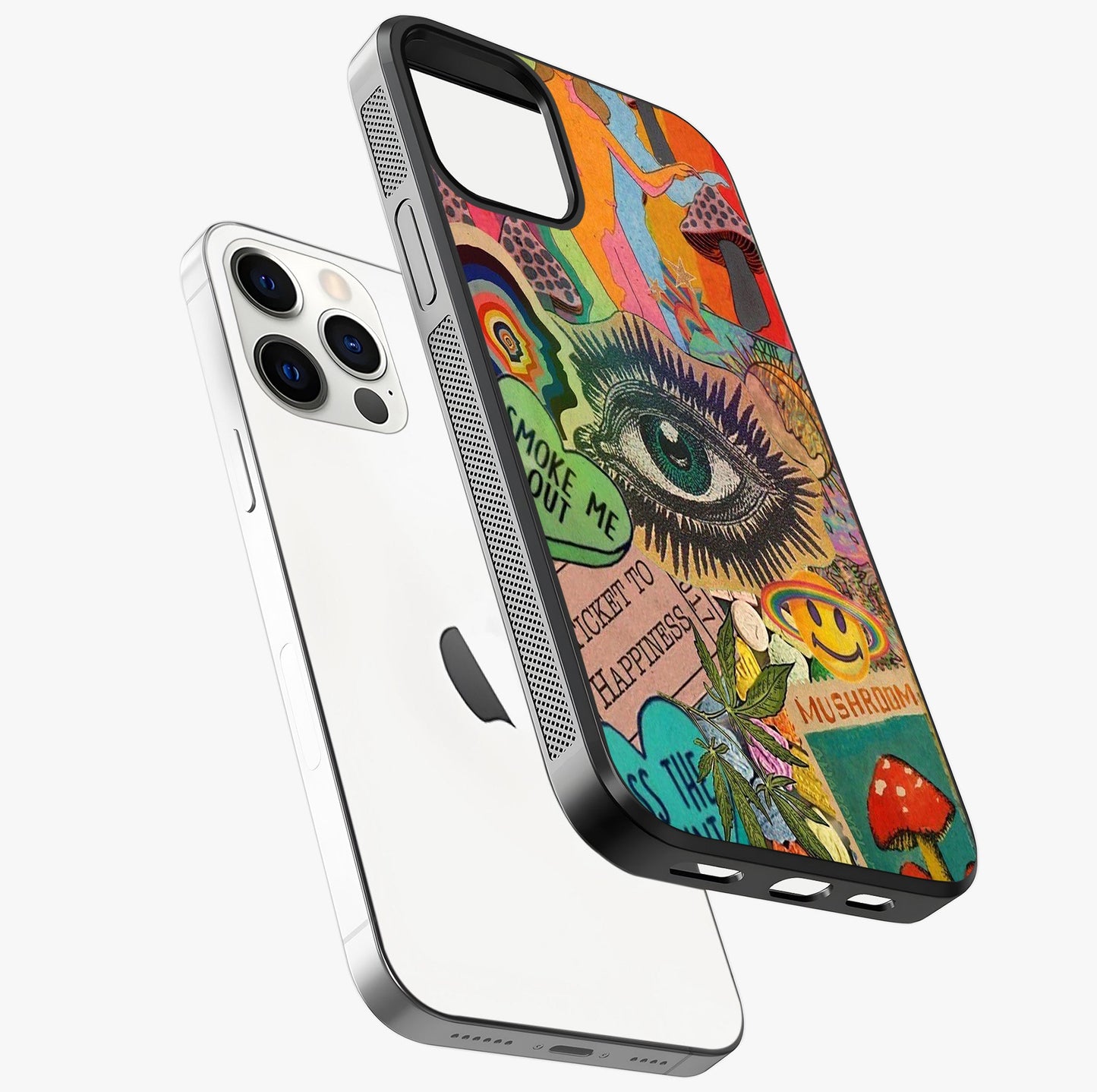Mystic Eye Wonderland Glass Case laid diagonally highlighting side profile, edges and glossy glass shine.