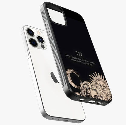 Mystic Victory Aura Glass Case laid diagonally highlighting side profile, edges and glossy glass shine.