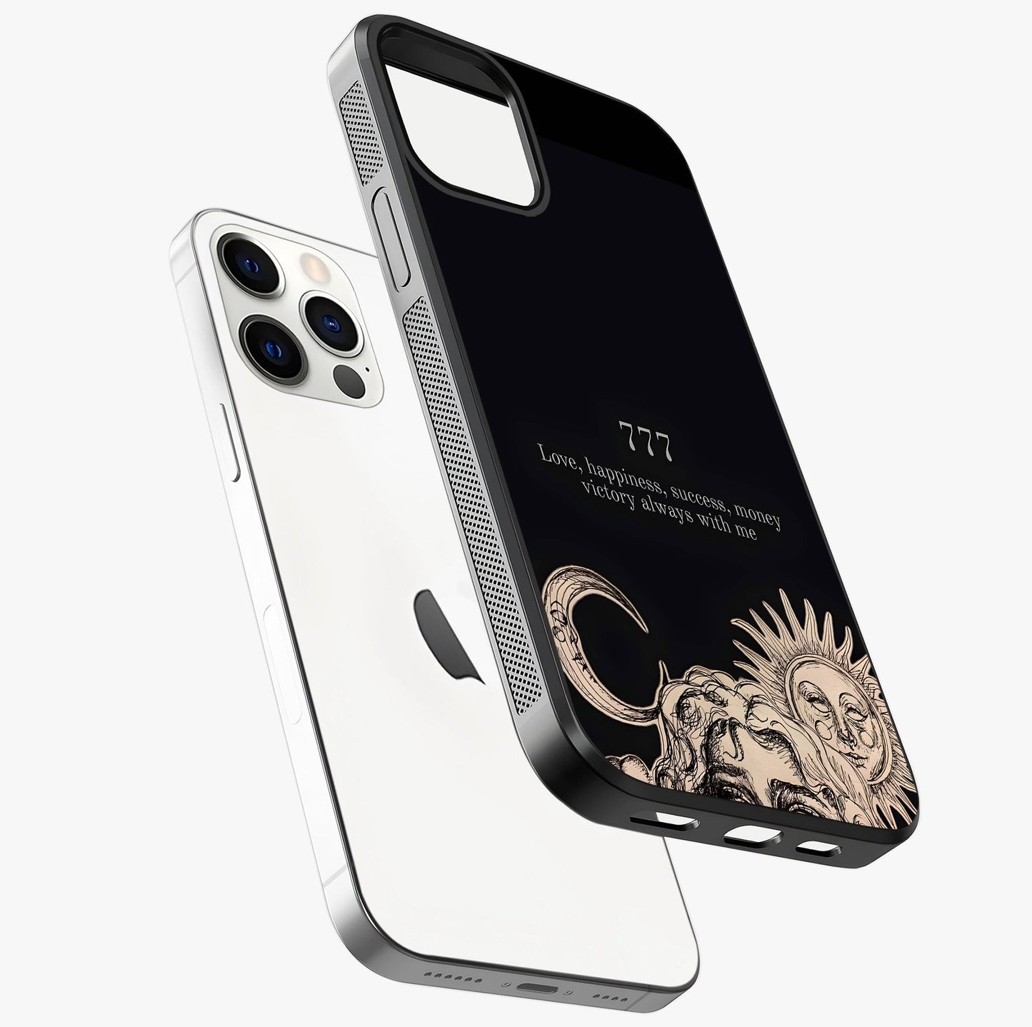Mystic Victory Aura Glass Case laid diagonally highlighting side profile, edges and glossy glass shine.