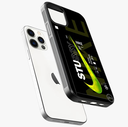 Neon Street Edition Glass Case laid diagonally highlighting side profile, edges and glossy glass shine.