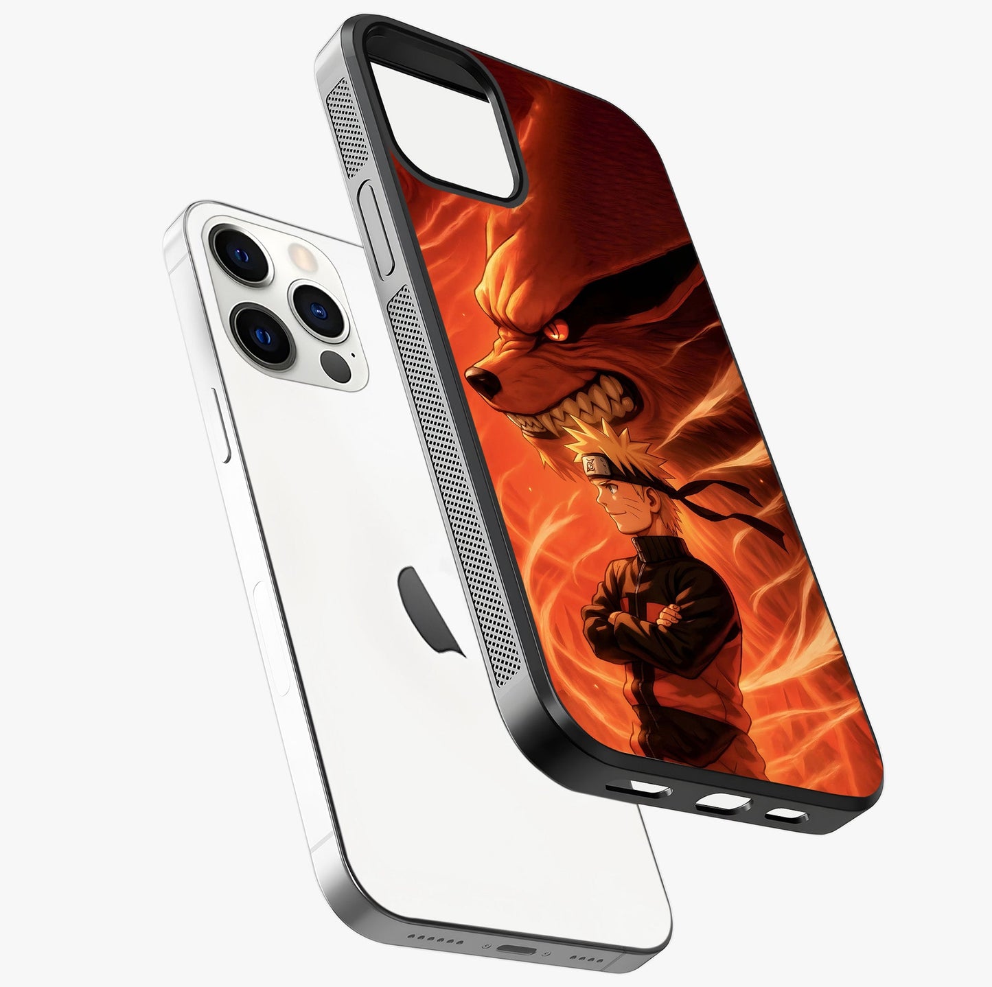 Nine Tails Legacy Glass Case laid diagonally highlighting side profile, edges and glossy glass shine.