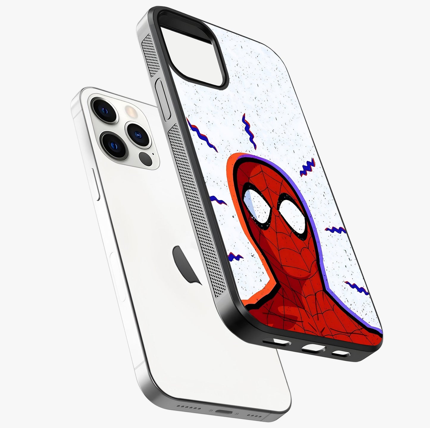 Omg Spiderman Glass Case laid diagonally highlighting side profile, edges and glossy glass shine.
