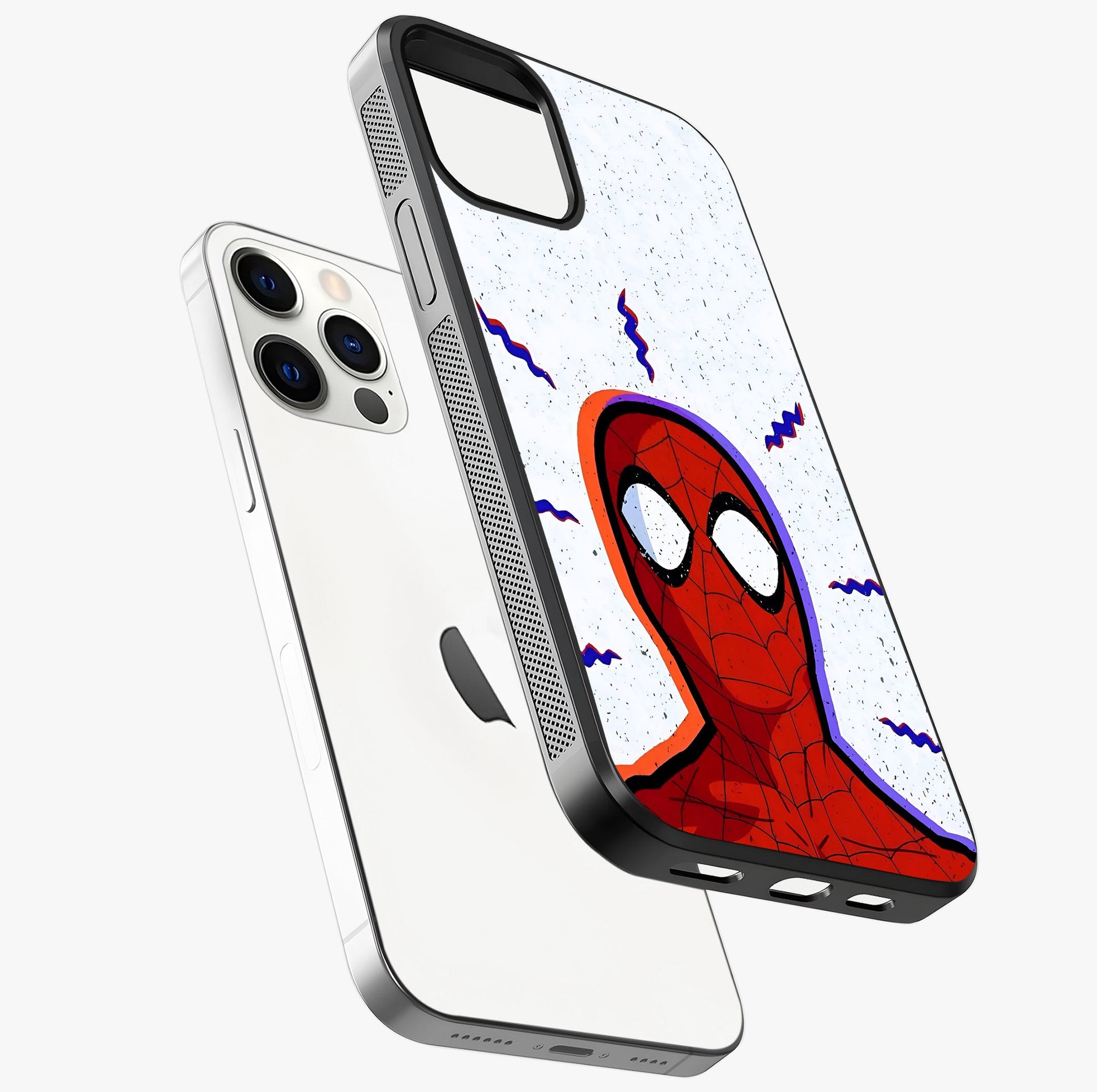 Omg Spiderman Glass Case laid diagonally highlighting side profile, edges and glossy glass shine.