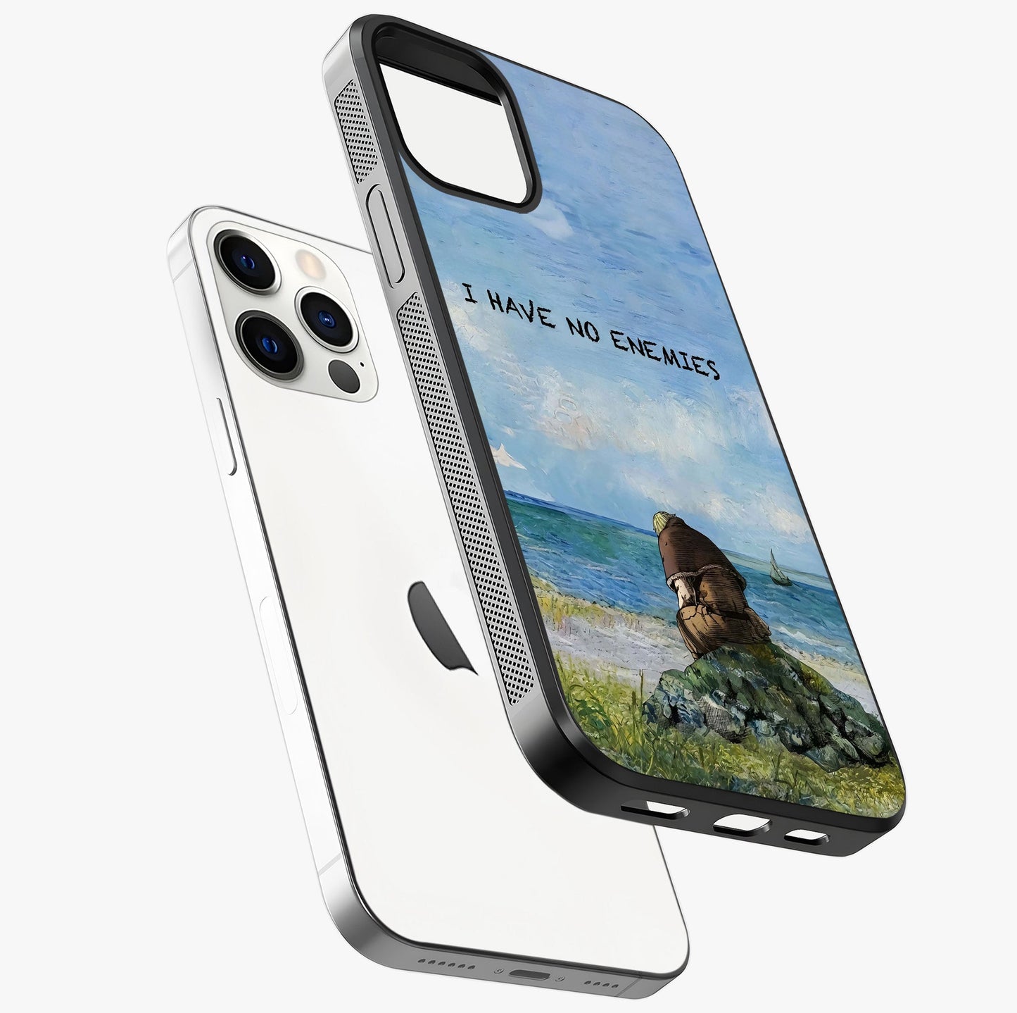 Peace Beyond War Glass Case laid diagonally highlighting side profile, edges and glossy glass shine.