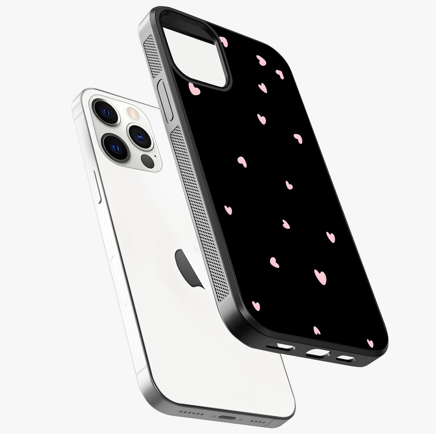 Pink Love Drops Glass Case laid diagonally highlighting side profile, edges and glossy glass shine.