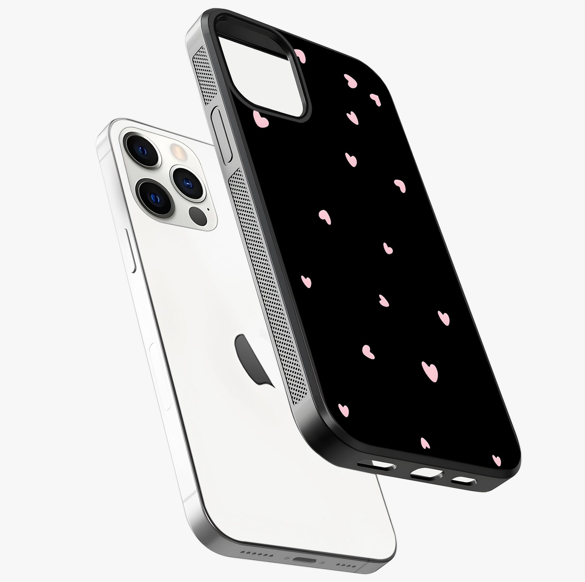 Pink Love Drops Glass Case laid diagonally highlighting side profile, edges and glossy glass shine.