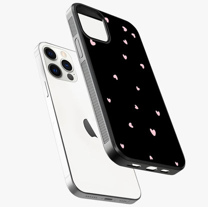 Pink Love Drops Glass Case laid diagonally highlighting side profile, edges and glossy glass shine.