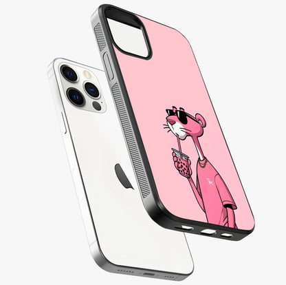 Pink Panther Glass Case laid diagonally highlighting side profile, edges and glossy glass shine.