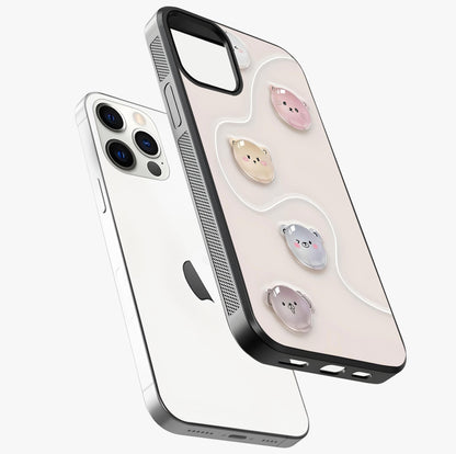 Puffy Face Parade Glass Case laid diagonally highlighting side profile, edges and glossy glass shine.