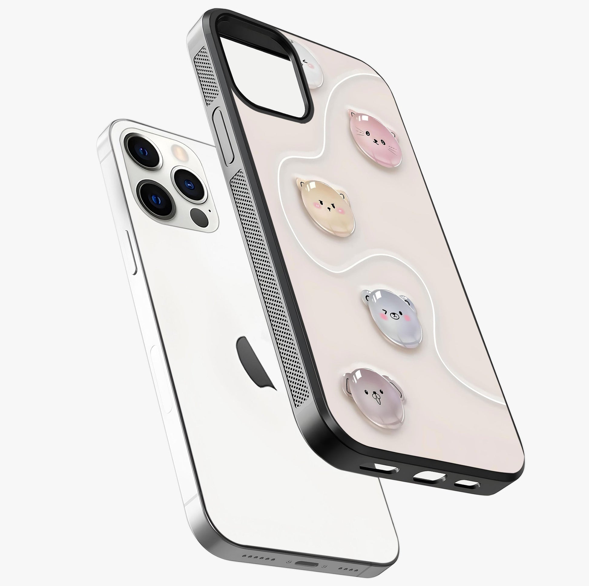 Puffy Face Parade Glass Case laid diagonally highlighting side profile, edges and glossy glass shine.