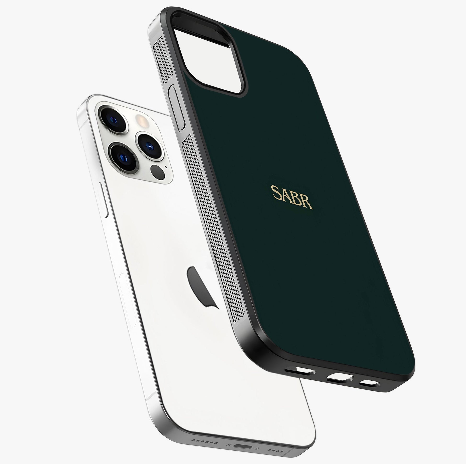 Sabr Minimal Patience Glass Case laid diagonally highlighting side profile, edges and glossy glass shine.