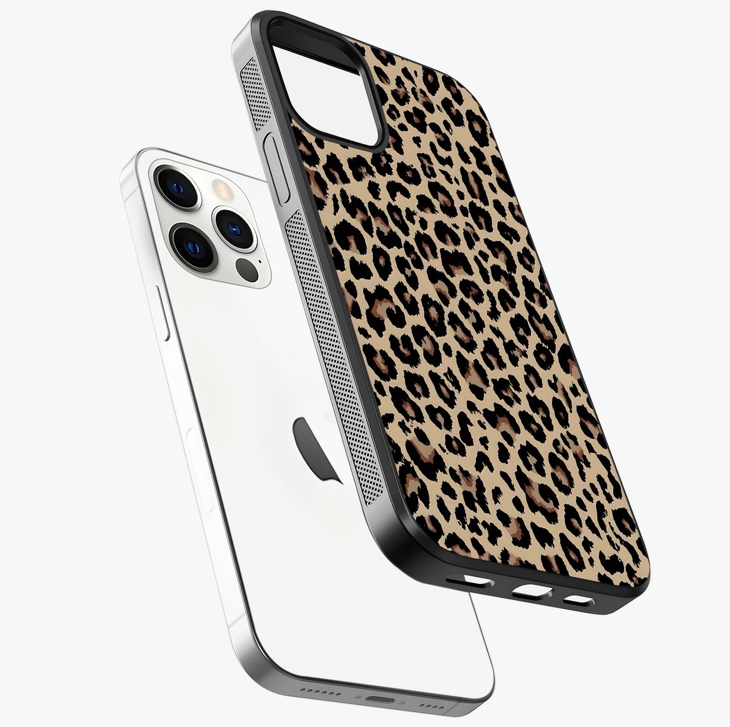 Savage Chic Pattern Glass Case laid diagonally highlighting side profile, edges and glossy glass shine.