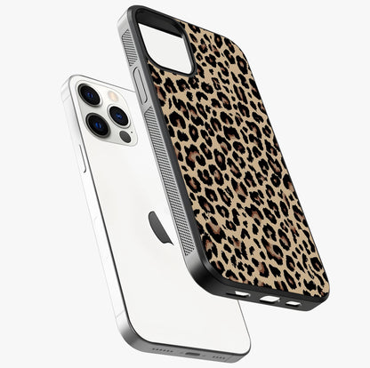 Savage Chic Pattern Glass Case laid diagonally highlighting side profile, edges and glossy glass shine.