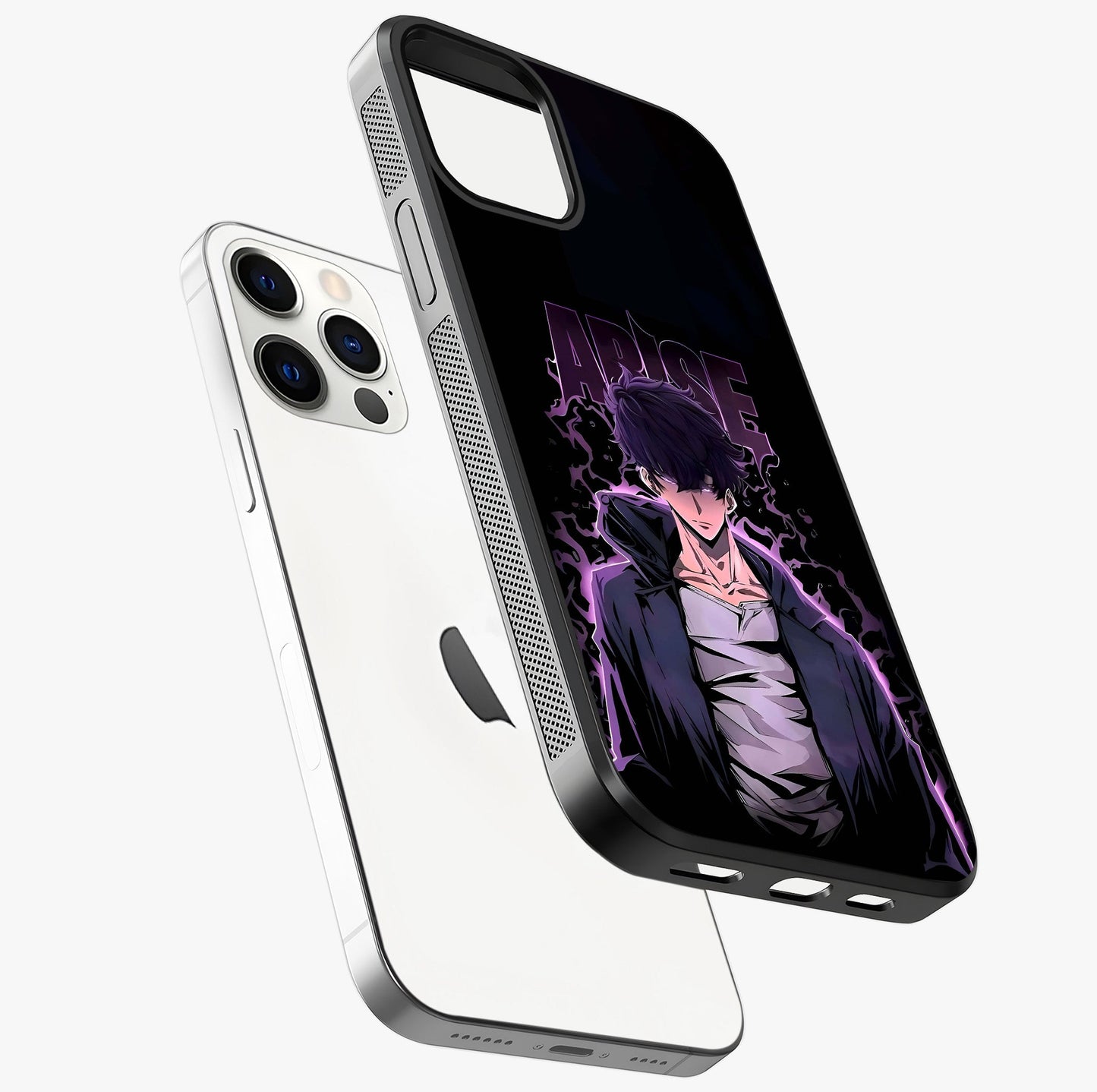 Shadow Monarch Awakening Glass Case laid diagonally highlighting side profile, edges and glossy glass shine.