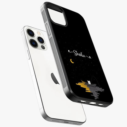 Silent Night Row Glass Case laid diagonally highlighting side profile, edges and glossy glass shine.