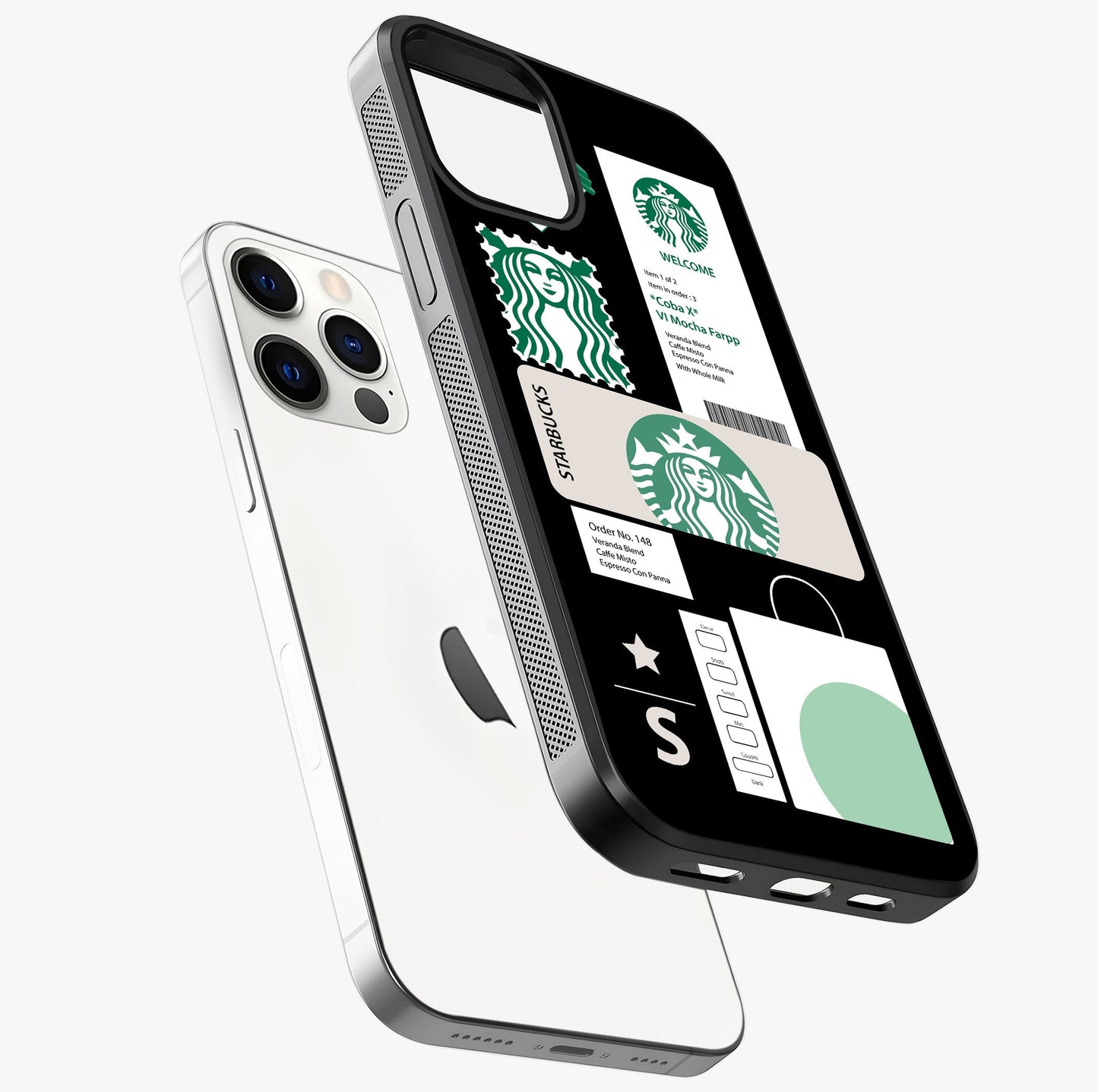 Starbucks Mocha Glass Case laid diagonally highlighting side profile, edges and glossy glass shine.