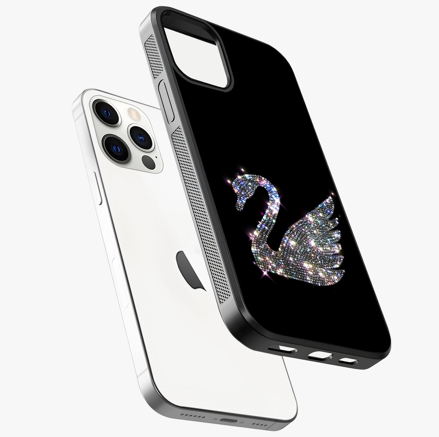 Starlit Swan Grace Glass Case laid diagonally highlighting side profile, edges and glossy glass shine.