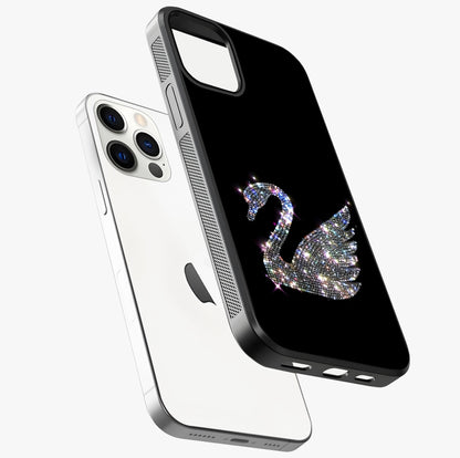 Starlit Swan Grace Glass Case laid diagonally highlighting side profile, edges and glossy glass shine.