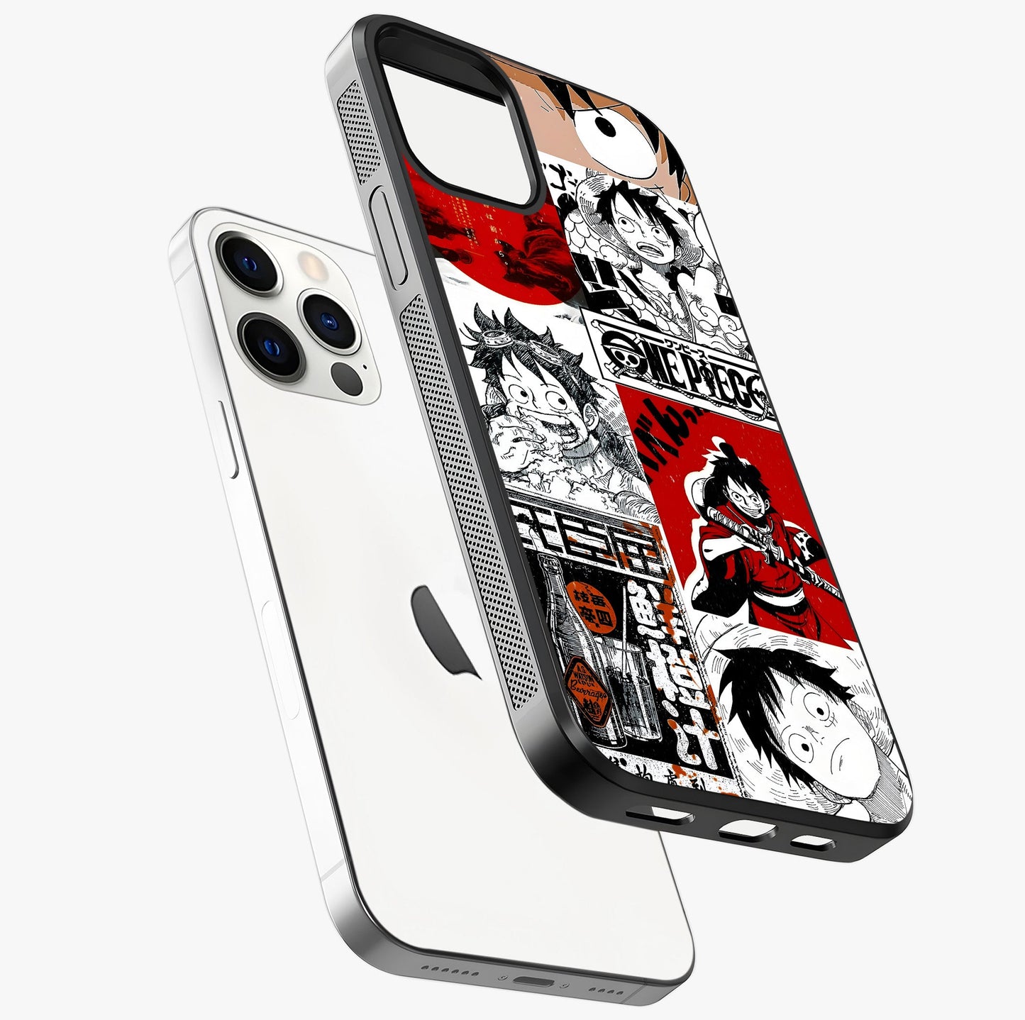 Strawhat Chaos Panels Glass Case laid diagonally highlighting side profile, edges and glossy glass shine.