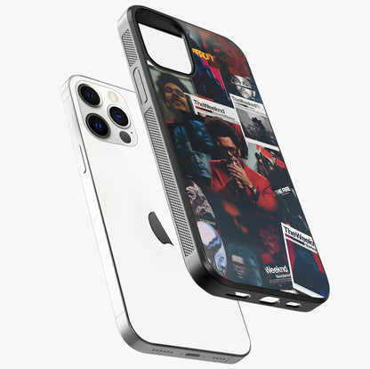 The Weeknd Glass Case laid diagonally highlighting side profile, edges and glossy glass shine.