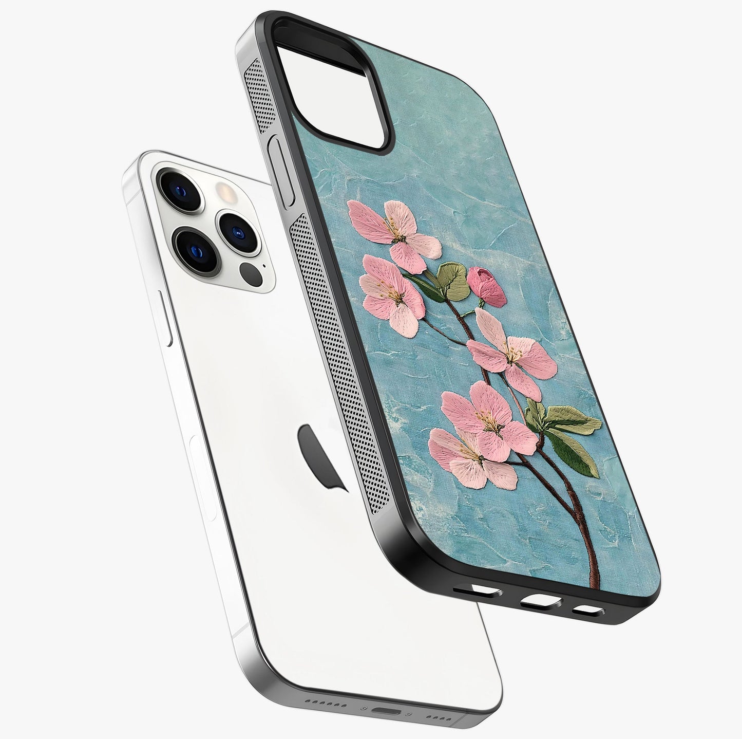 Threaded Blossom Breeze Glass Case laid diagonally highlighting side profile, edges and glossy glass shine.