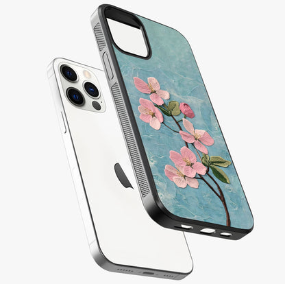 Threaded Blossom Breeze Glass Case laid diagonally highlighting side profile, edges and glossy glass shine.