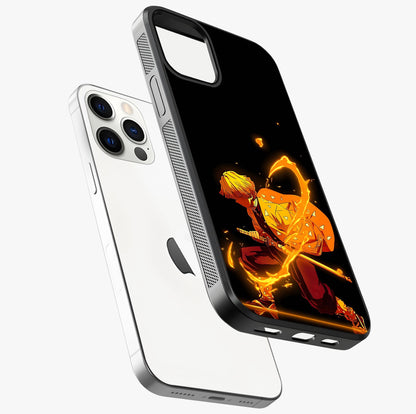 Thunder Flame Execution Glass Case laid diagonally highlighting side profile, edges and glossy glass shine.