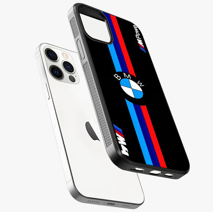 Turbo Bmw Beast Glass Case laid diagonally highlighting side profile, edges and glossy glass shine.