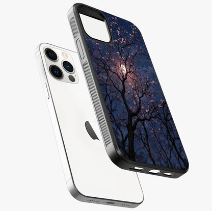 Twilight Sakura Serenade Glass Case laid diagonally highlighting side profile, edges and glossy glass shine.