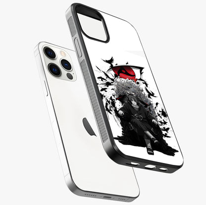 Uchiha Shadow Throne Glass Case laid diagonally highlighting side profile, edges and glossy glass shine.
