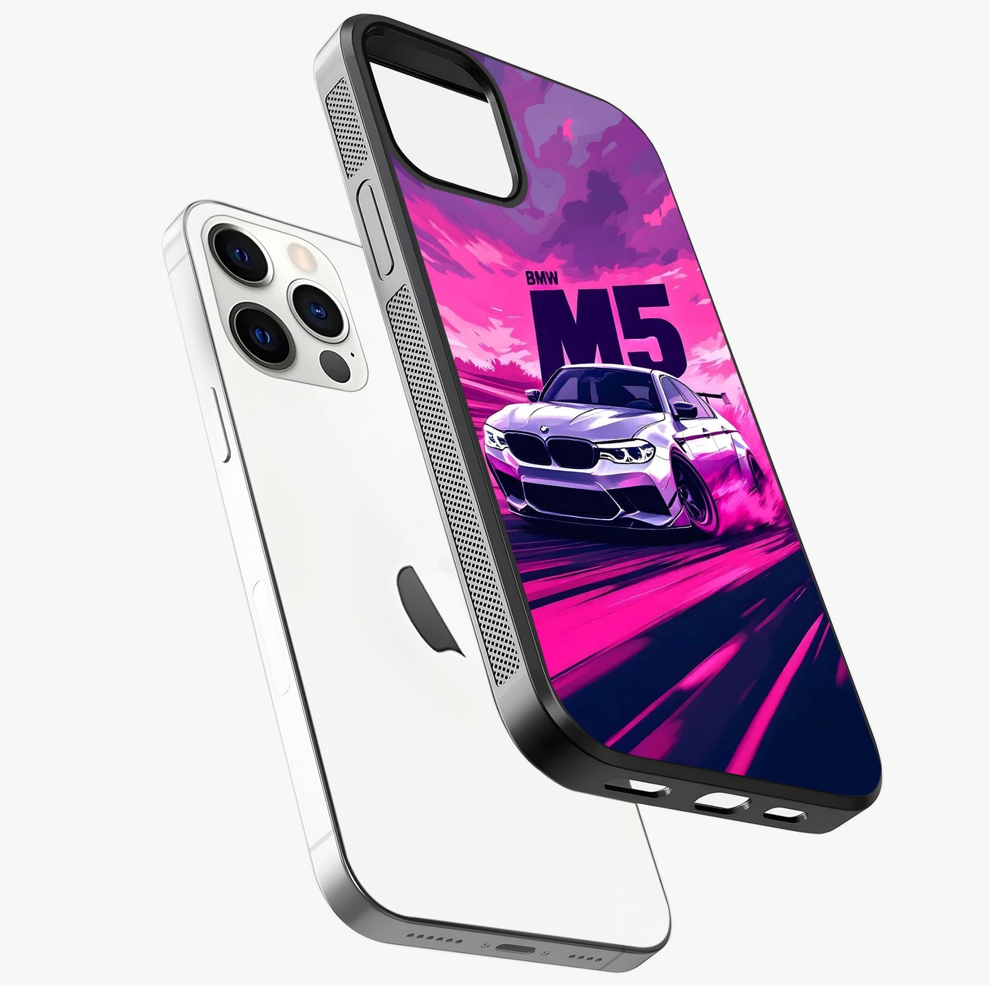 Velocity Drift Pulse Glass Case laid diagonally highlighting side profile, edges and glossy glass shine.