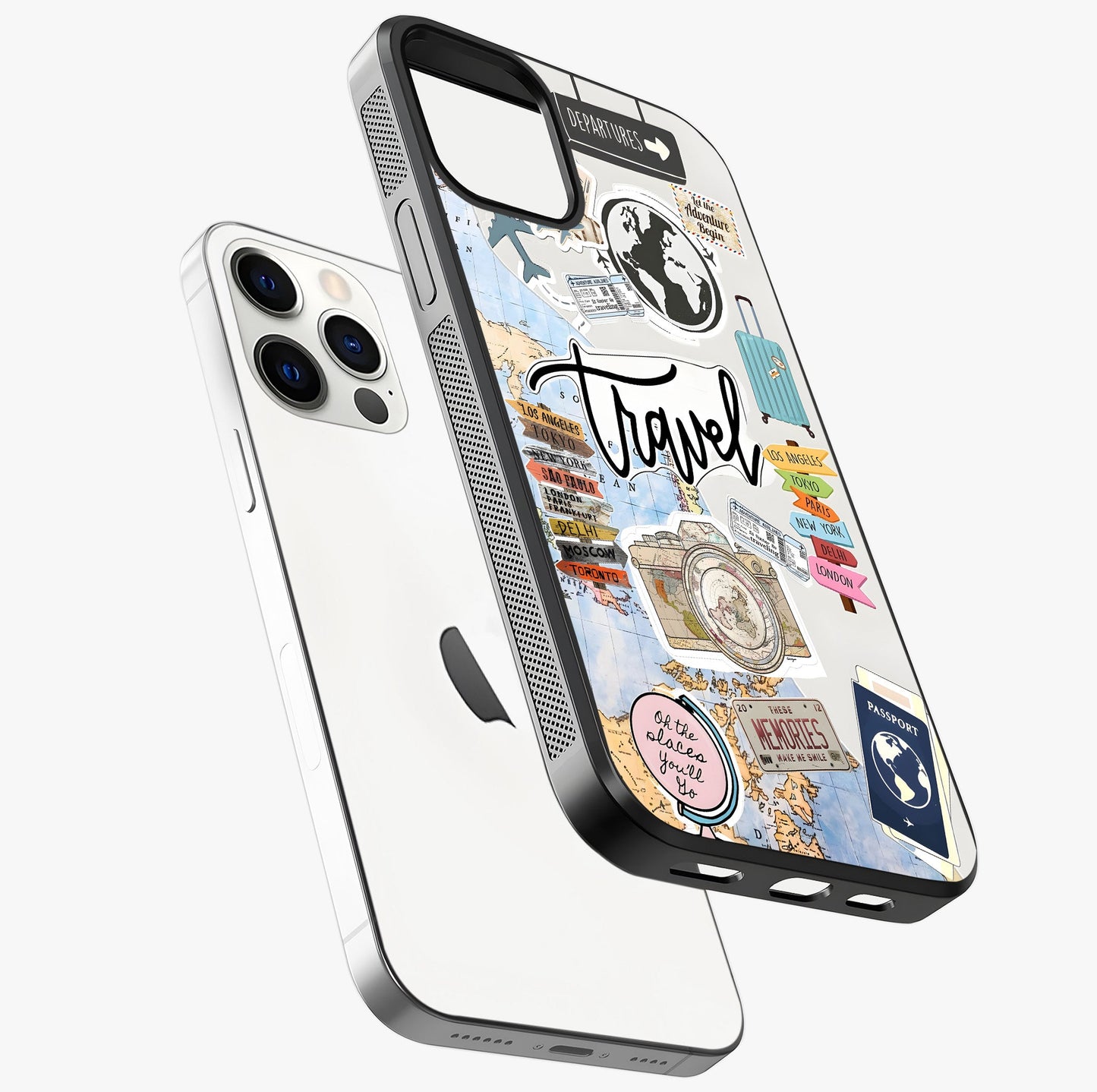 Wanderlust Journal Glass Case laid diagonally highlighting side profile, edges and glossy glass shine.
