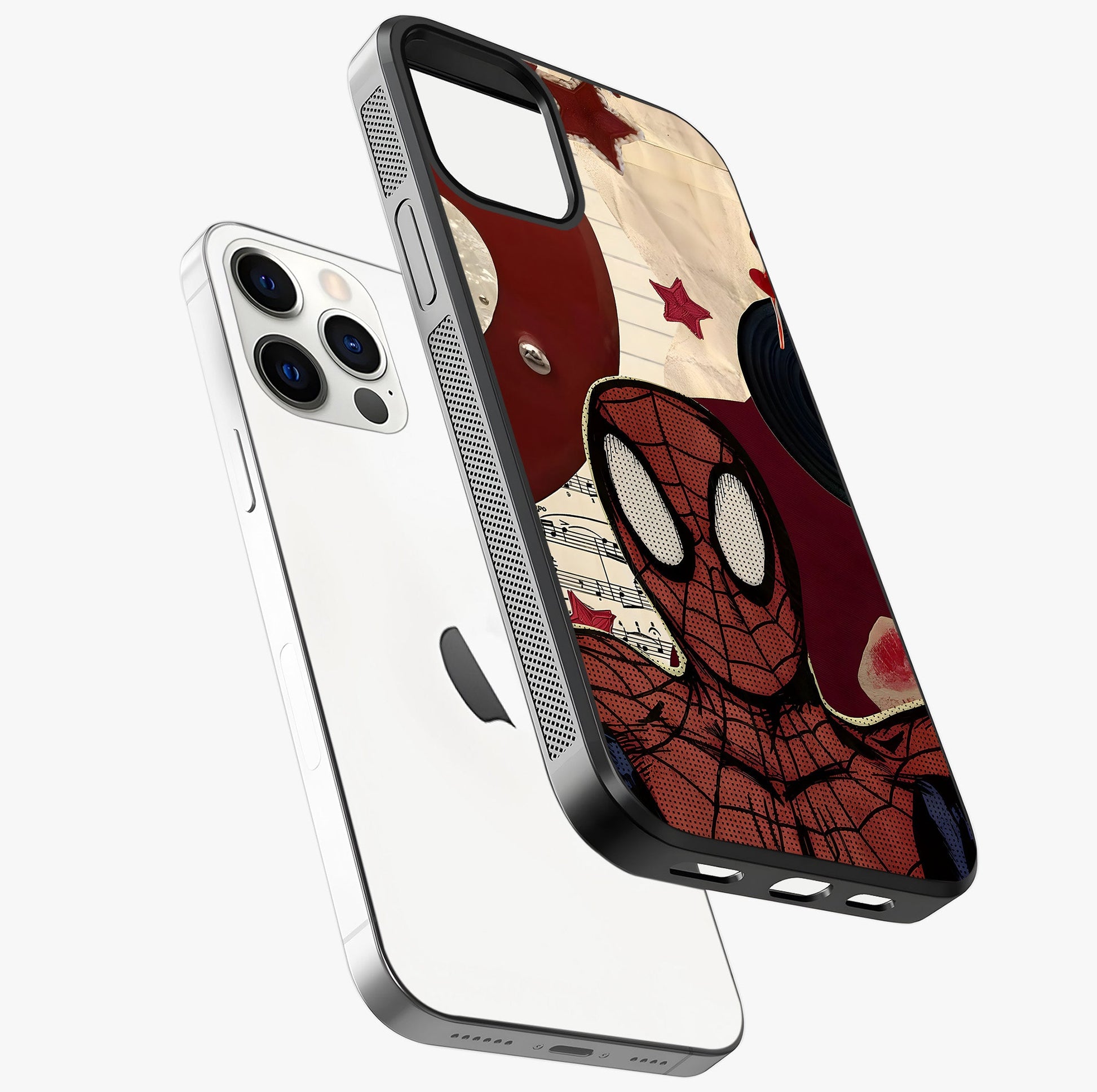 Web Warrior Vibes Glass Case laid diagonally highlighting side profile, edges and glossy glass shine.