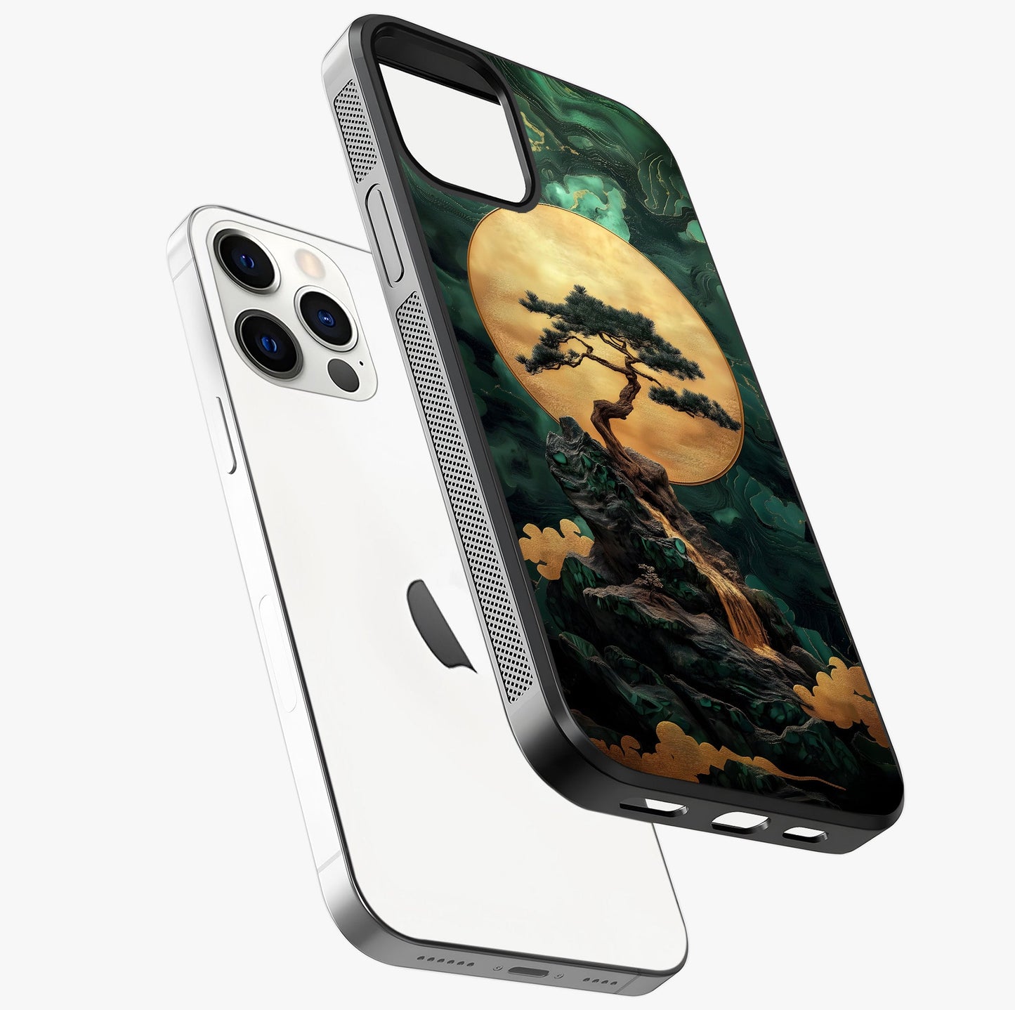 Zen Moon Rise Glass Case laid diagonally highlighting side profile, edges and glossy glass shine.