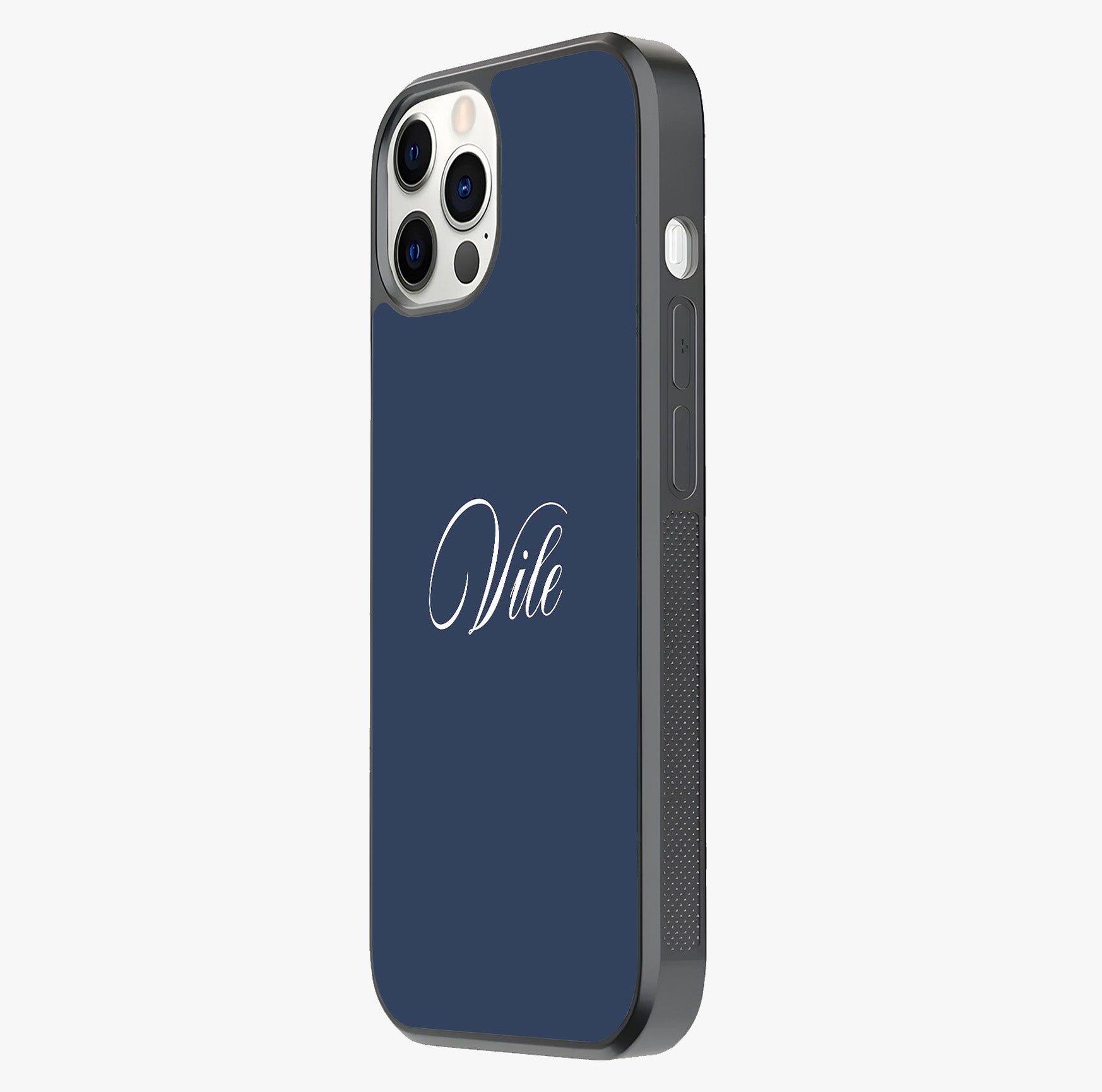 Blue Background Personalized Custom Name Glass Case photographed in natural light showing reflective finish and design depth.