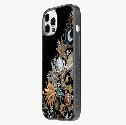 Cosmic Sparkle Dreams Glass Case photographed in natural light showing reflective finish and design depth.