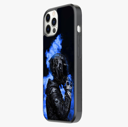 Cyber Sentinel Protocol Glass Case photographed in natural light showing reflective finish and design depth.