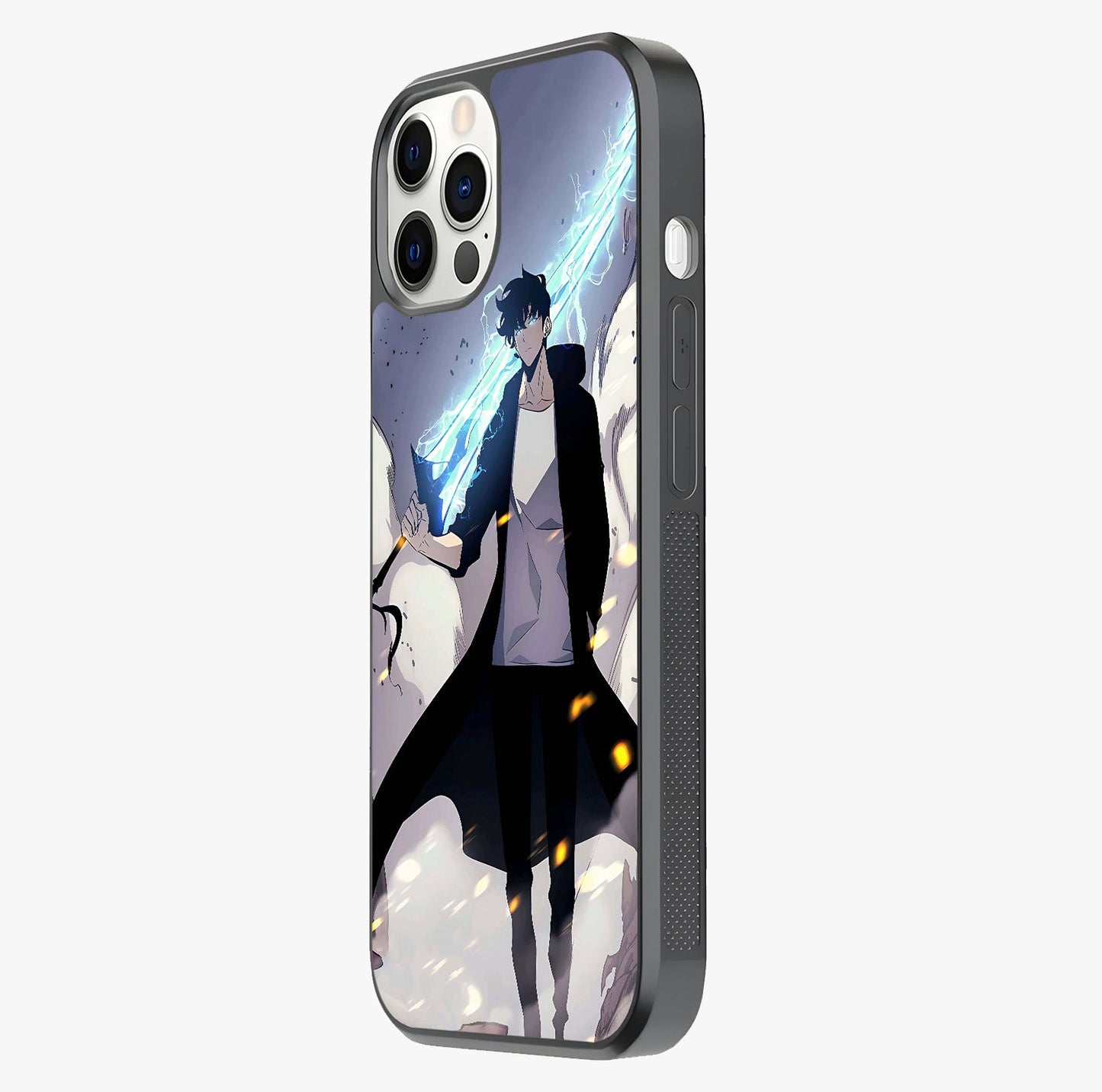 Dark Lightning Anime Warrior Glass Case photographed in natural light showing reflective finish and design depth.