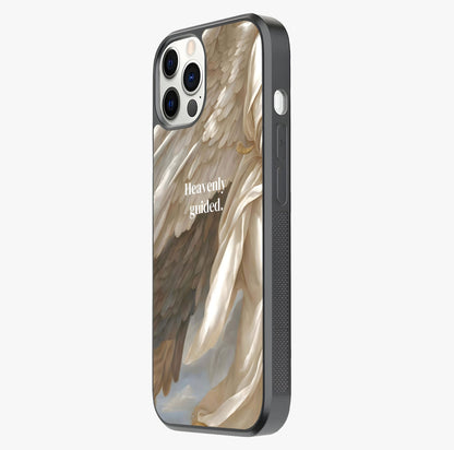 Divine Winged Grace Glass Case photographed in natural light showing reflective finish and design depth.