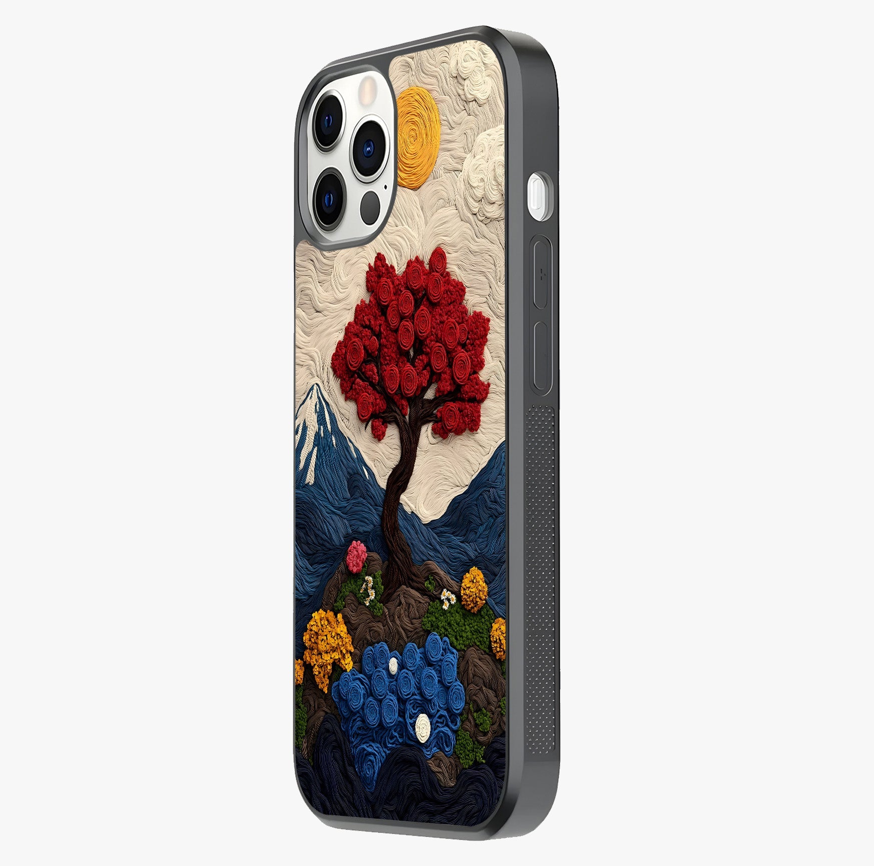 Eternal Nature Tapestry Glass Case photographed in natural light showing reflective finish and design depth.